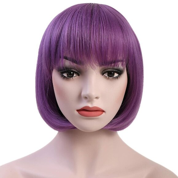 💫 Women Purple Short Straight Hair Flapper Quality Cosplay Costume Bob Wig